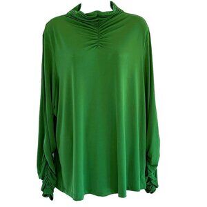Susan Graver Liquid Knit Top Ruched sz 1X Stretch Mature Office Green